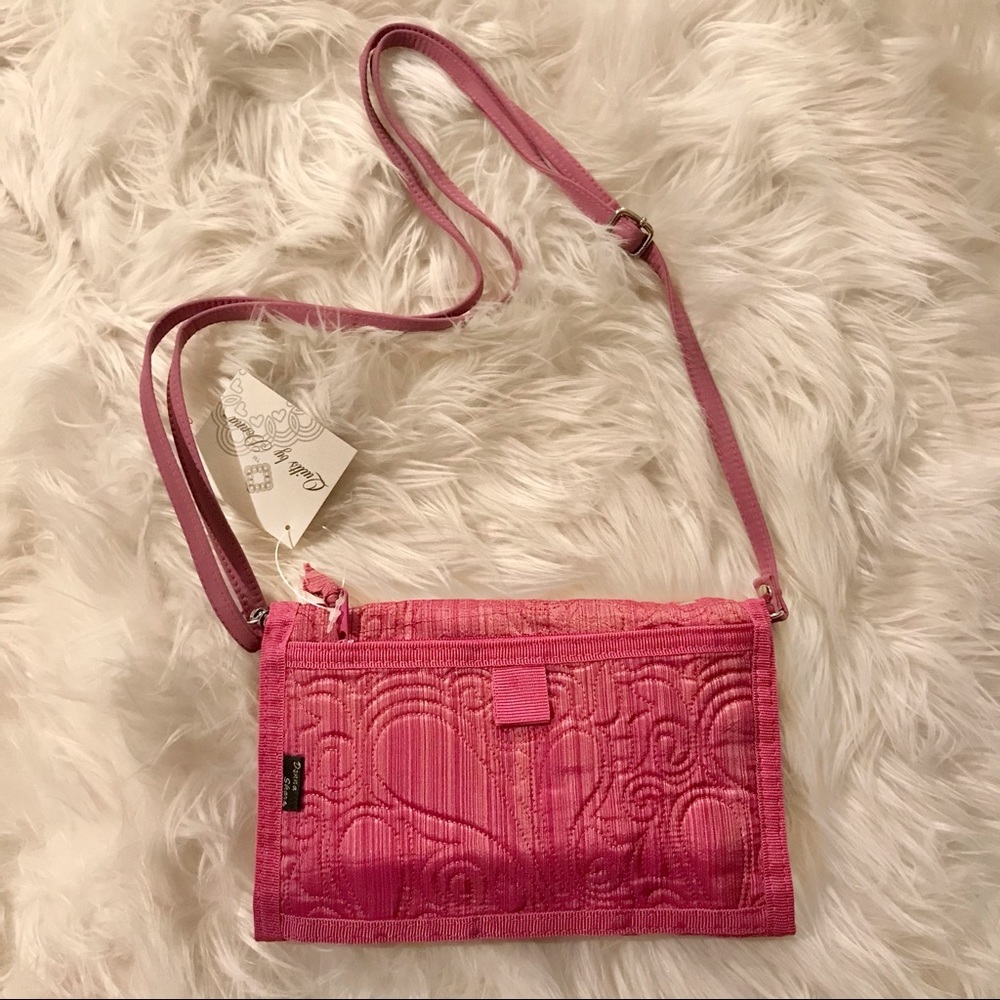 Quilted by Donna Sharp Pink Organizer Clutch Crossbody Convertible